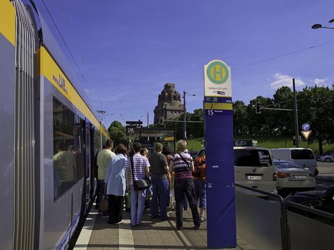 Tram at Monument to the Battle of the Nations