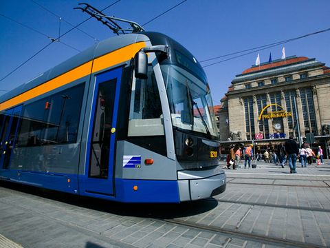 Tram in front of Central Station Leipzig
